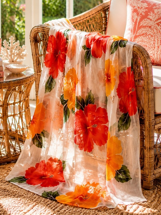 Other - Vibrant,Stunning Sarong,Wrap, Scarf w/Large,Bold Hibiscus Flowers, 38”x65”,EUC
